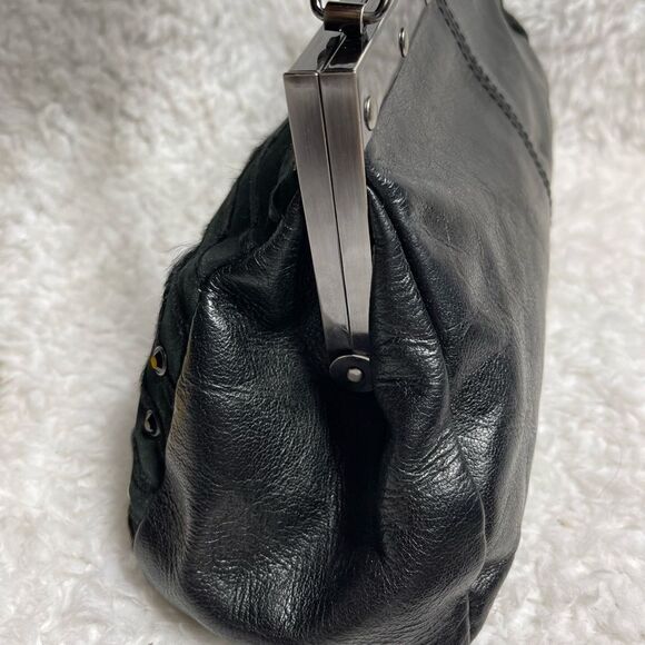 Patricia Nash Black leather & calf hair zebra Stripes silver tone frame Satchel - Picture 12 of 16